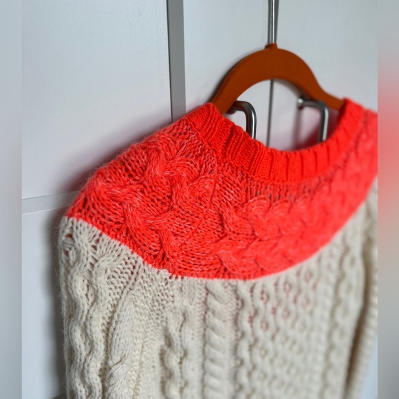 Boden Long Cream and Orange Cable Knit Sweater - Picture 2 of 16